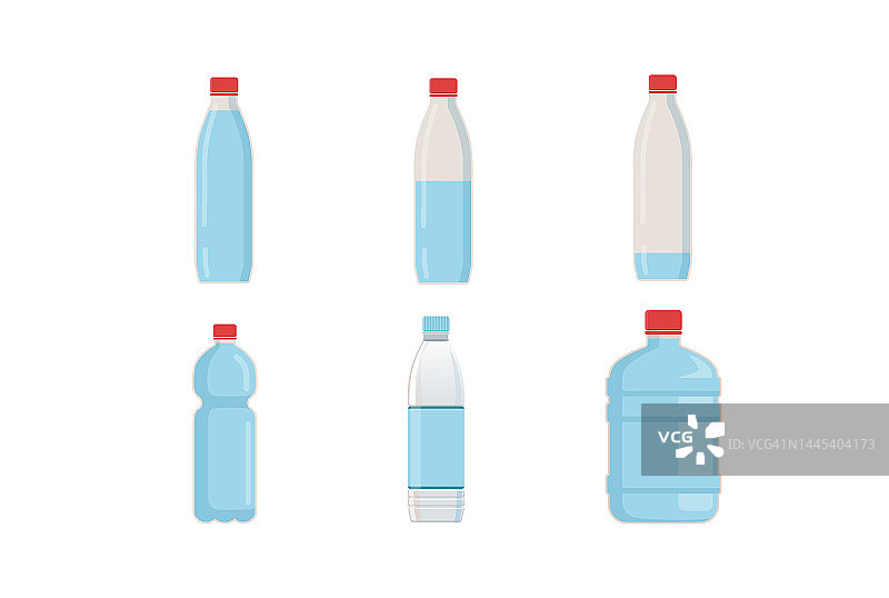 瓶子的水在不同的形状矢量插图集图片素材