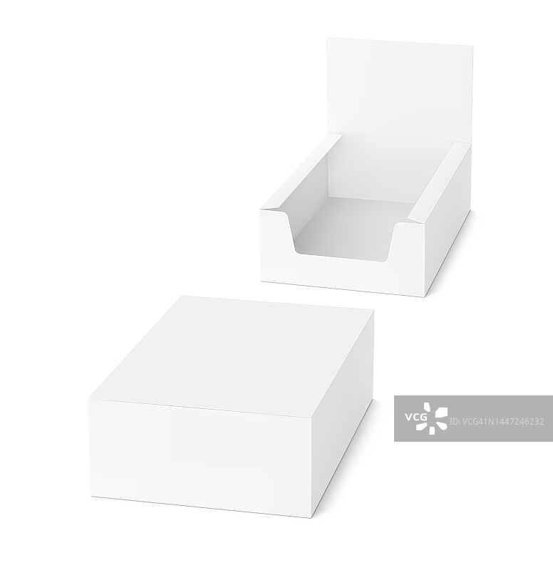 空白打开展示盒模型。正面和半侧面视图。图片素材