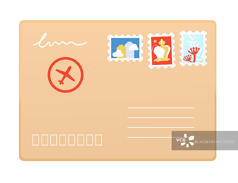 信封邮票-现代平面设计风格的形象图片素材
