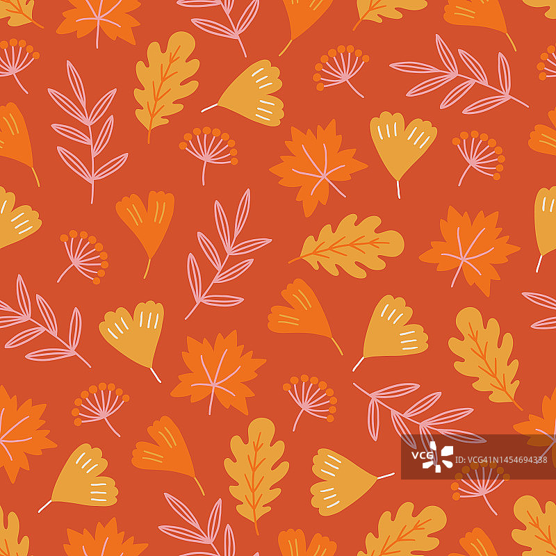 秋天无缝的图案与浆果，枫和橡树叶图片素材
