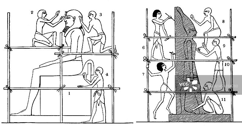 古埃及雕刻家在工作的雕刻插图图片素材