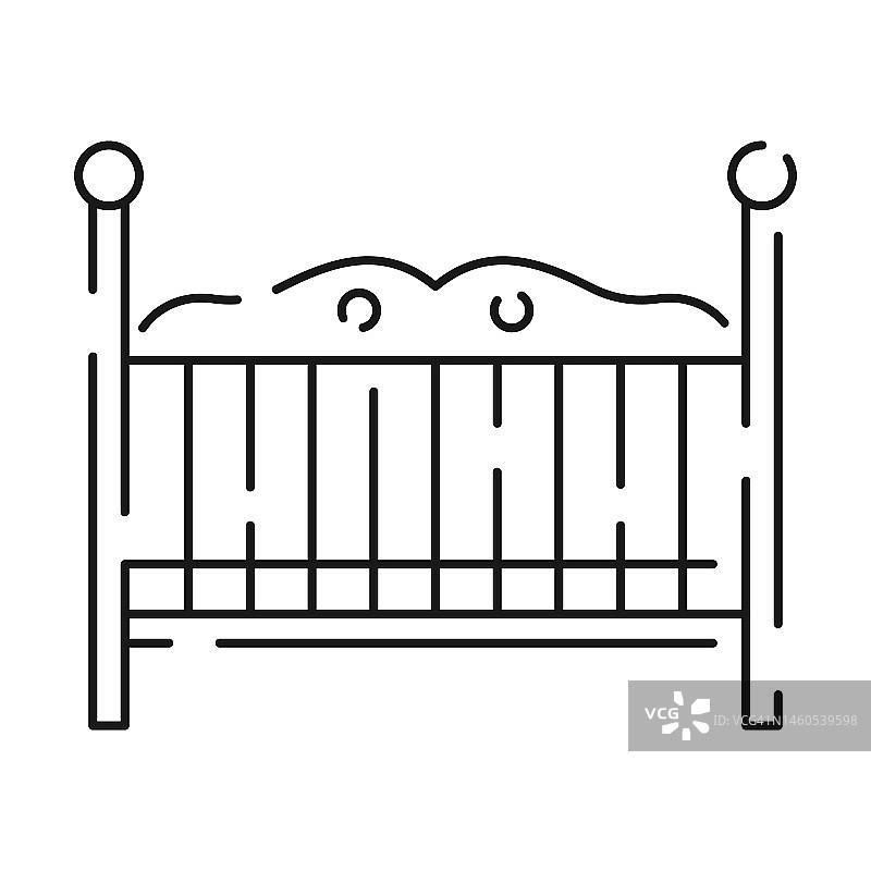 婴儿淋浴和新生儿图标的线性风格。包括图标为婴儿，儿童，气球，礼物，装饰，玩具和派对线图标。婴儿床图片素材