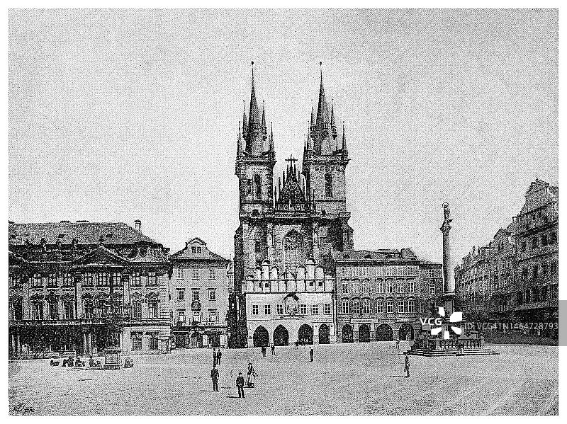 布拉格老城广场的古老雕刻插图图片素材