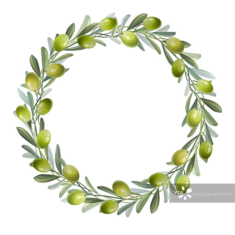 花环与绿色橄榄和叶子。元素。图片素材