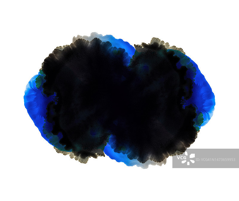 蓝色和黑色的颜料在白色背景上滑动。图片素材