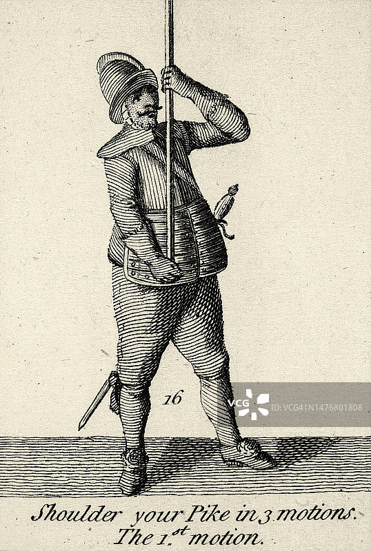 英国士兵，长枪手，肩枪，军事历史，武器17世纪战争图片素材