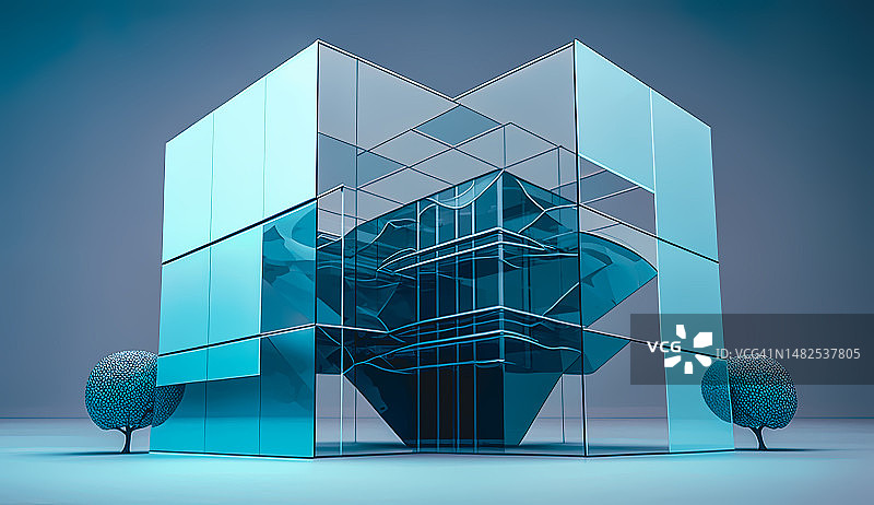 现代透明玻璃几何建筑图片素材