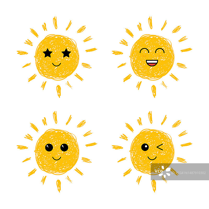 平面太阳图标。太阳象形图。新潮的矢量夏季符号网站设计，网页按钮，移动应用程序。矢量涂鸦太阳。图片素材