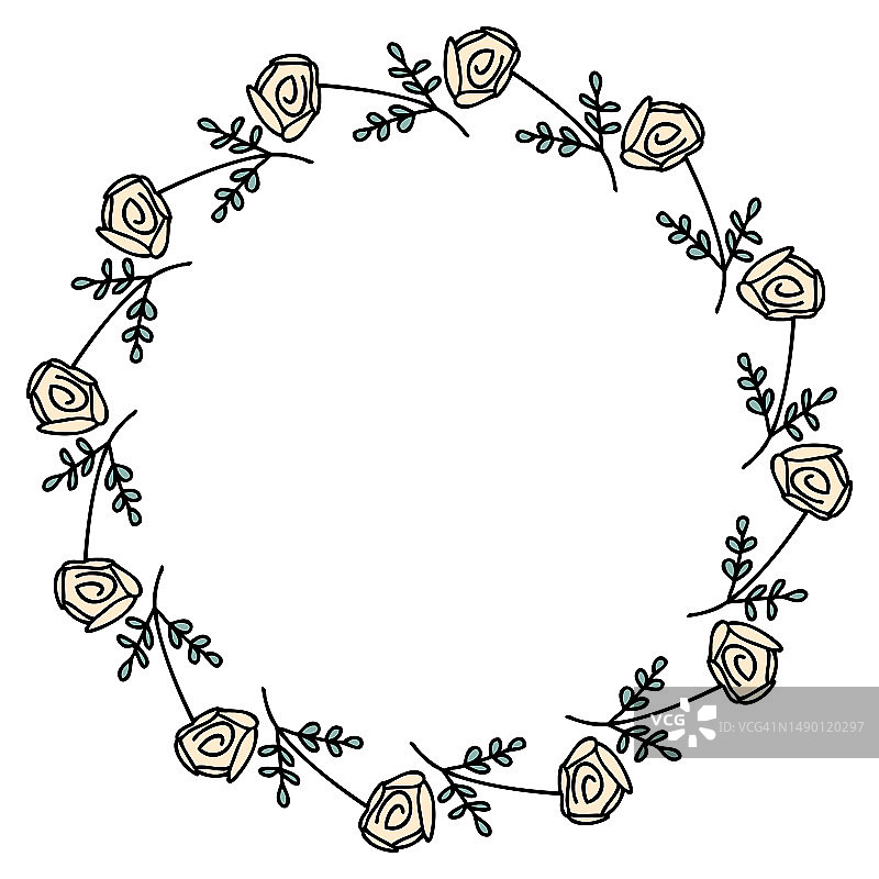白玫瑰花环框架孤立的白色背景。完美的聚会邀请，贺卡和打印。花卉矢量插图的装饰和设计。图片素材