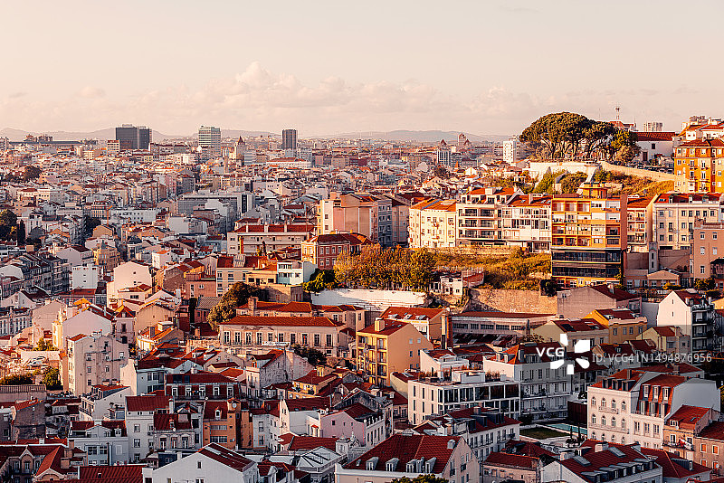 日落时的里斯本城市风光，葡萄牙图片素材