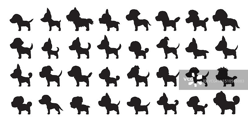 矢量卡通剪影狗的各种品种的侧面视图图片素材