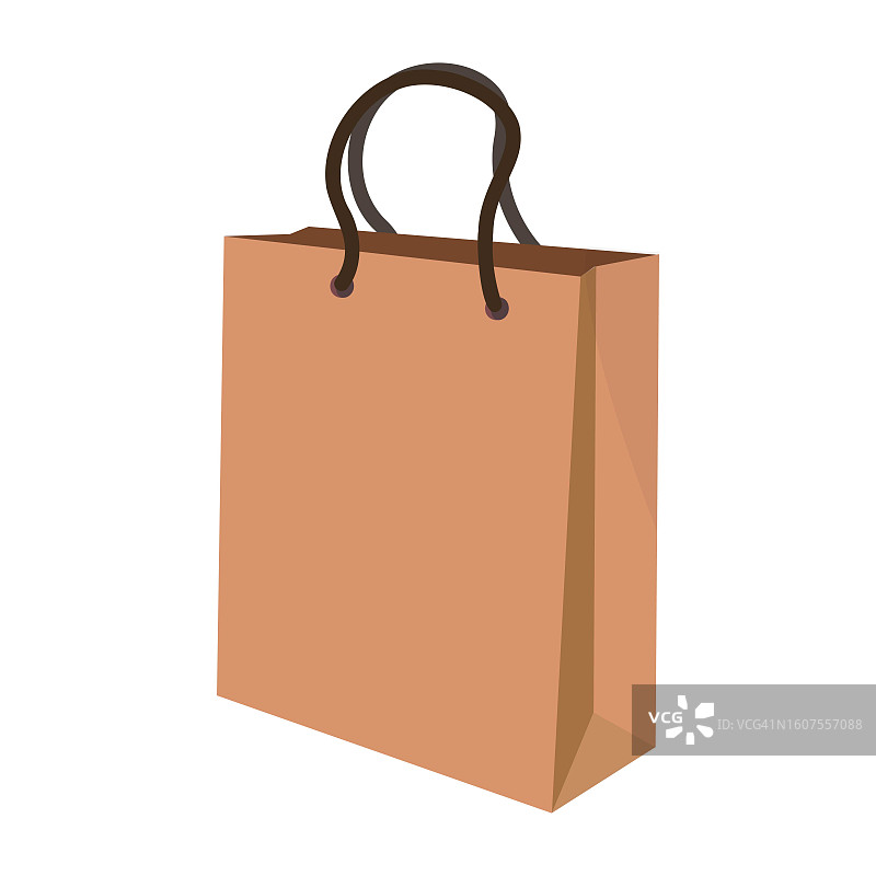 独立插图的纸板棕色购物回收纸袋与深棕色绳的处理，图形元素的商店，零售，网上销售，限时销售，促销，折扣，模拟准备图片素材