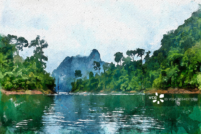 泰国素叻他尼省Khao Sok的Ratchaprapha大坝美丽的山脉和河流自然景点。图片素材