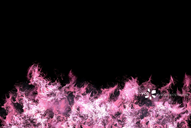 抽象现实的粉红色烟和火，雾，蒸汽在黑色的背景。图片素材
