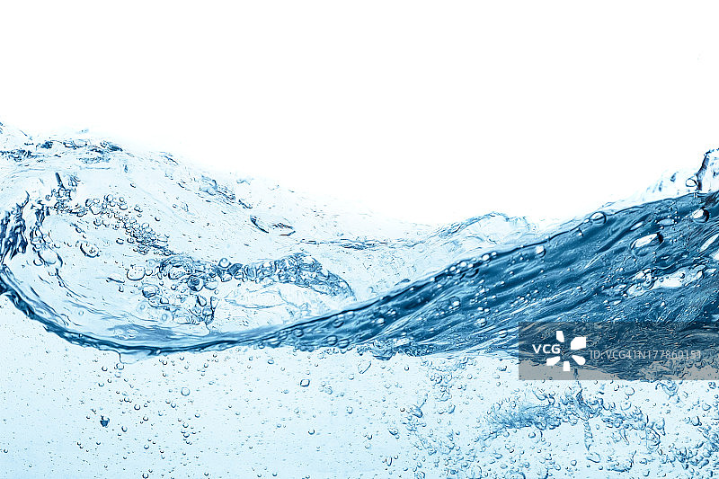 清澈的蓝色波浪水在白色的背景图片素材