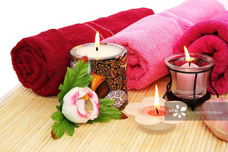 毛巾，肥皂，花，蜡烛图片素材