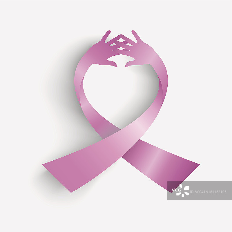 乳腺癌意识丝带顶端，人们双手相连图片素材