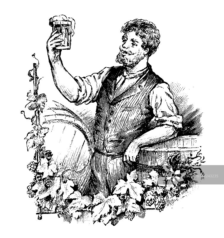 啤酒制造商|古董设计插图图片素材