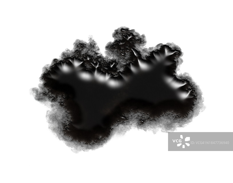 在白色的背景上，一滴白炽的黑色塑料液体的浮雕。图片素材