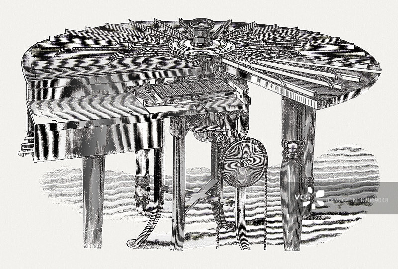 排字机由奥伦·l·布朗制作，木刻，1876年出版图片素材