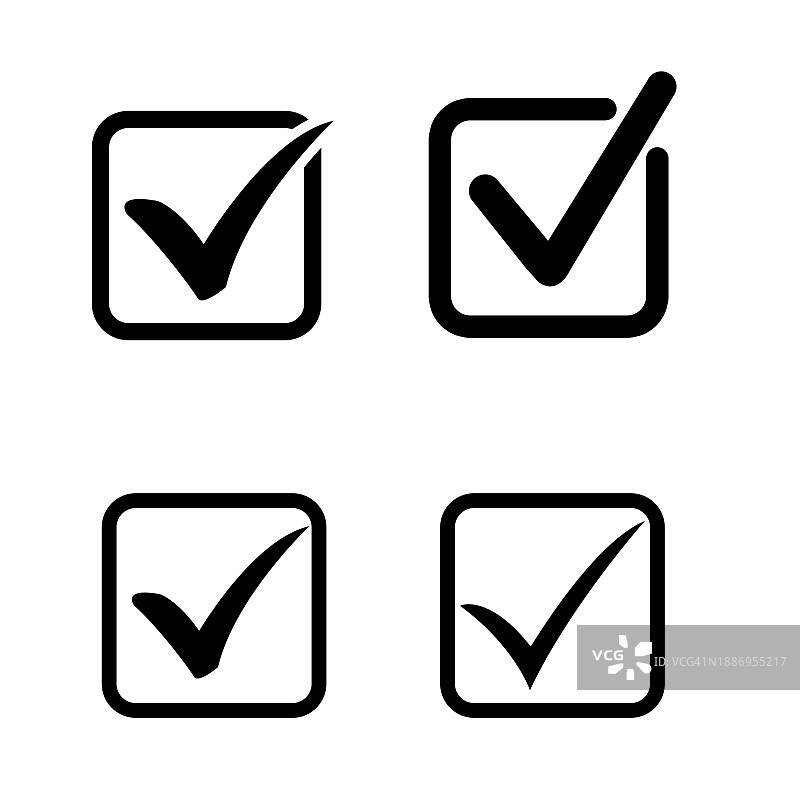 复选标记符号孤立在白色背景上，勾选图标或正确的复选标记，复选标记或复选框符号。图片素材