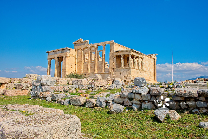 希腊雅典卫城中雅典娜和波塞冬的埃瑞克提翁神庙图片素材