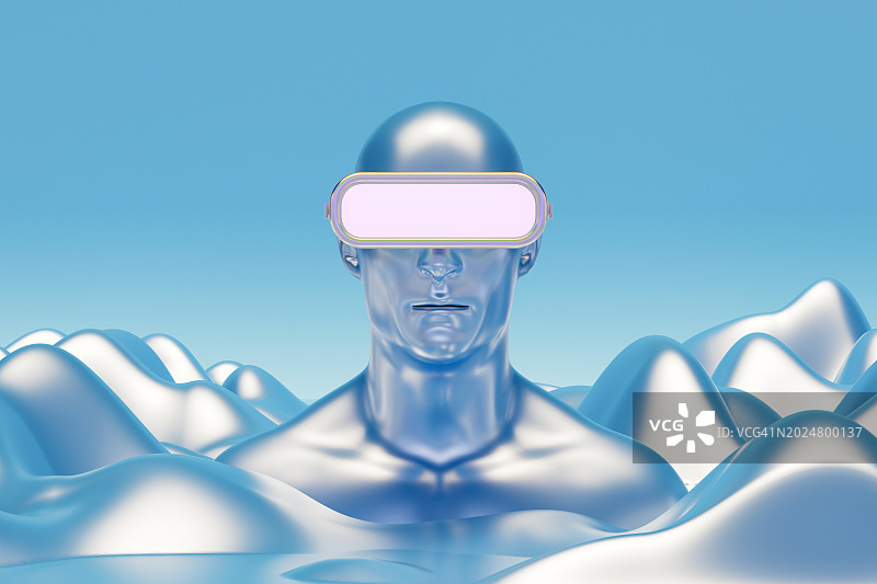 戴着虚拟现实眼镜的男子，未来科技背景图片素材
