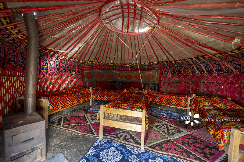 内部照片，传统蒙古包，吉尔吉斯斯坦，亚洲图片素材