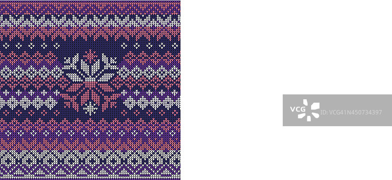 斯堪的纳维亚风格无缝针织图案。颜色:蓝色，白色，粉红色，紫色图片素材