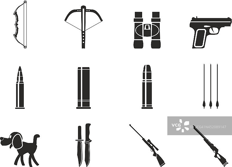 剪影狩猎和武器图标图片素材
