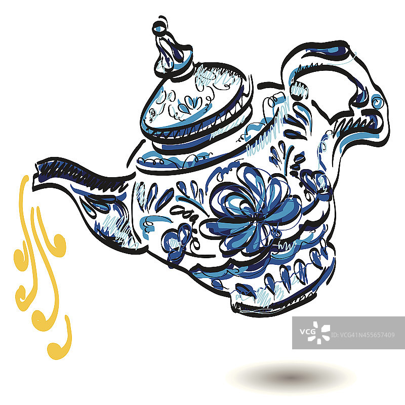 茶壶与花卉设计元素。图片素材