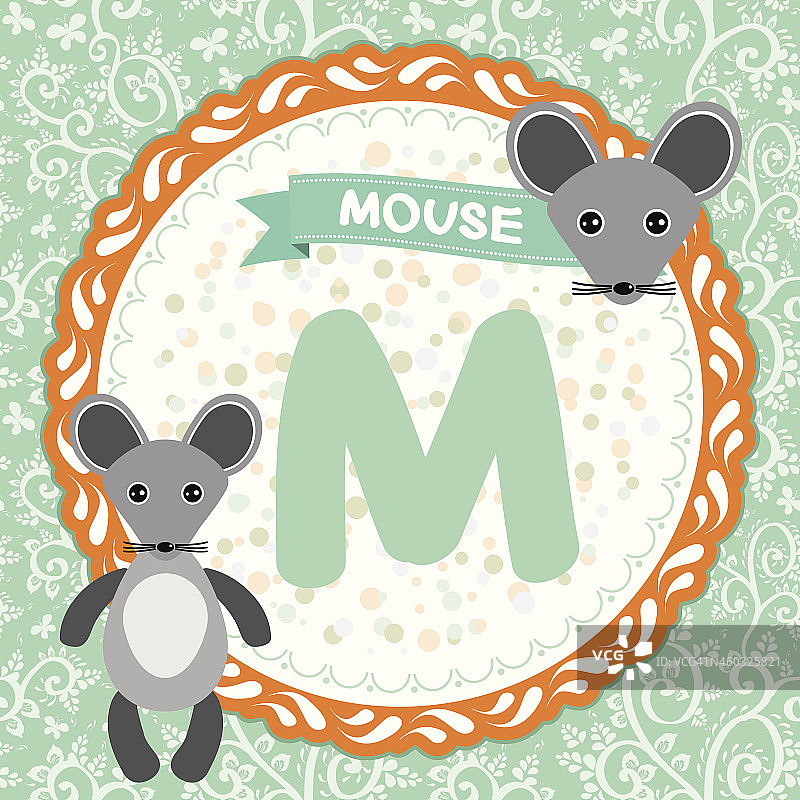 ABC动物M是老鼠。儿童英语字母表。向量图片素材