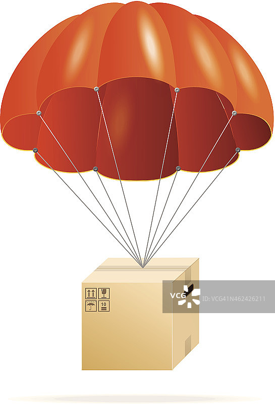 红色的降落伞，白色的纸盒图片素材
