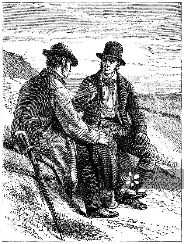 两个维多利亚时代的男人在路边聊天图片素材