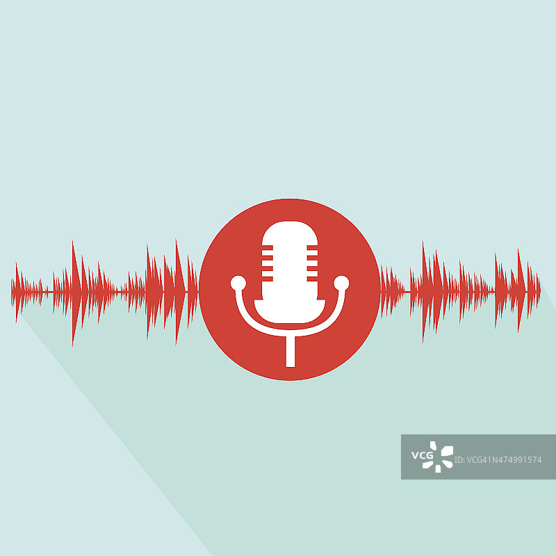 麦克风红色图标与声波平面设计图片素材