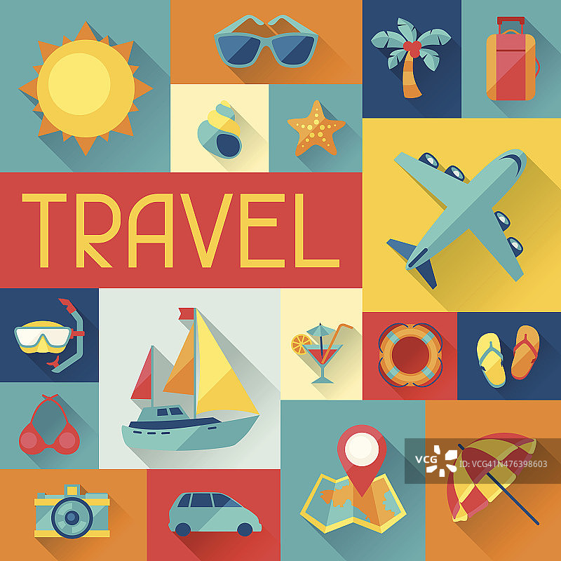 旅行和旅游背景在平面设计风格。图片素材