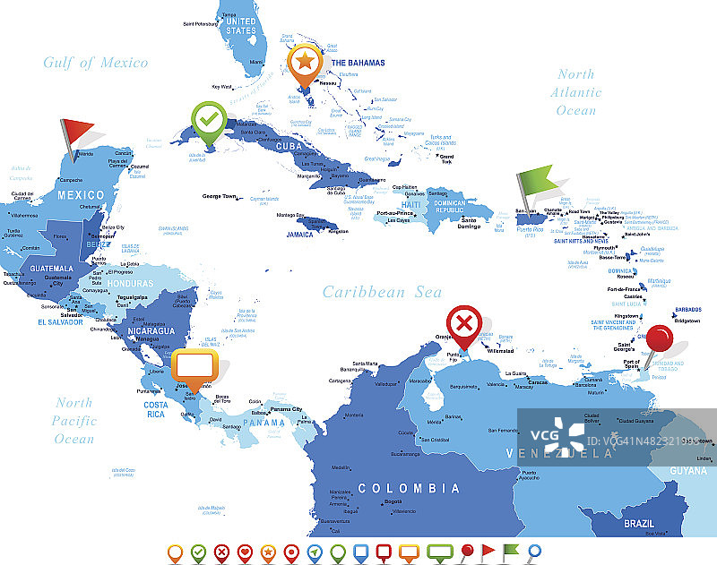 中美洲-地图和导航图标-插图图片素材