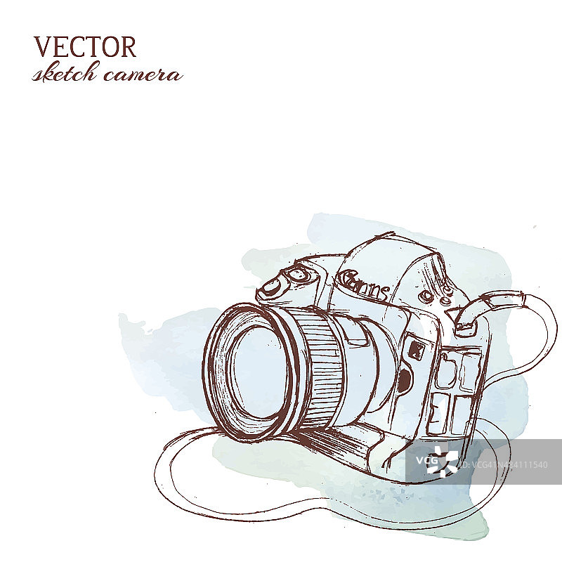 Sketchy矢量相机与水彩背景图片素材