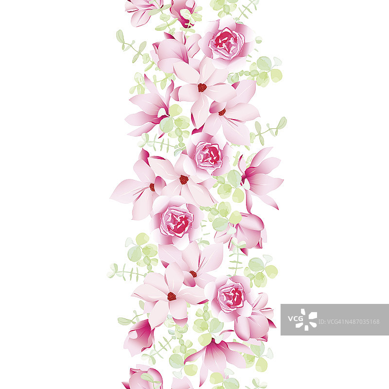 庆典用木兰和玫瑰的花环无缝矢量线图片素材