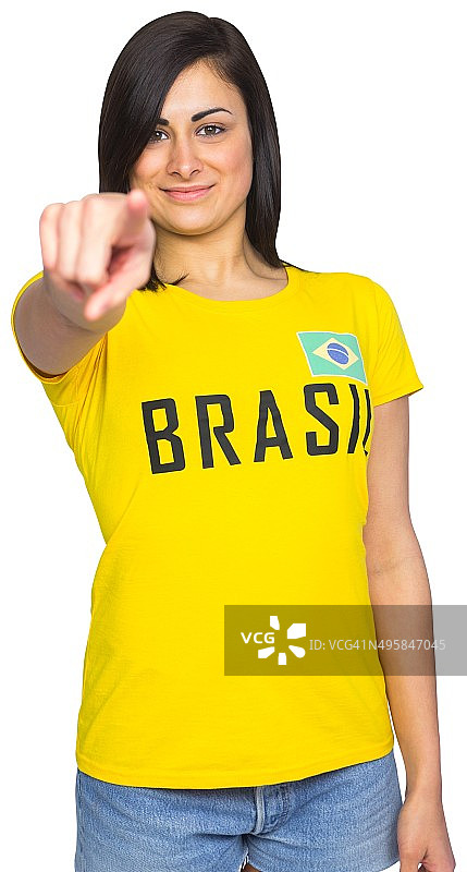 穿着巴西t恤的漂亮足球迷图片素材