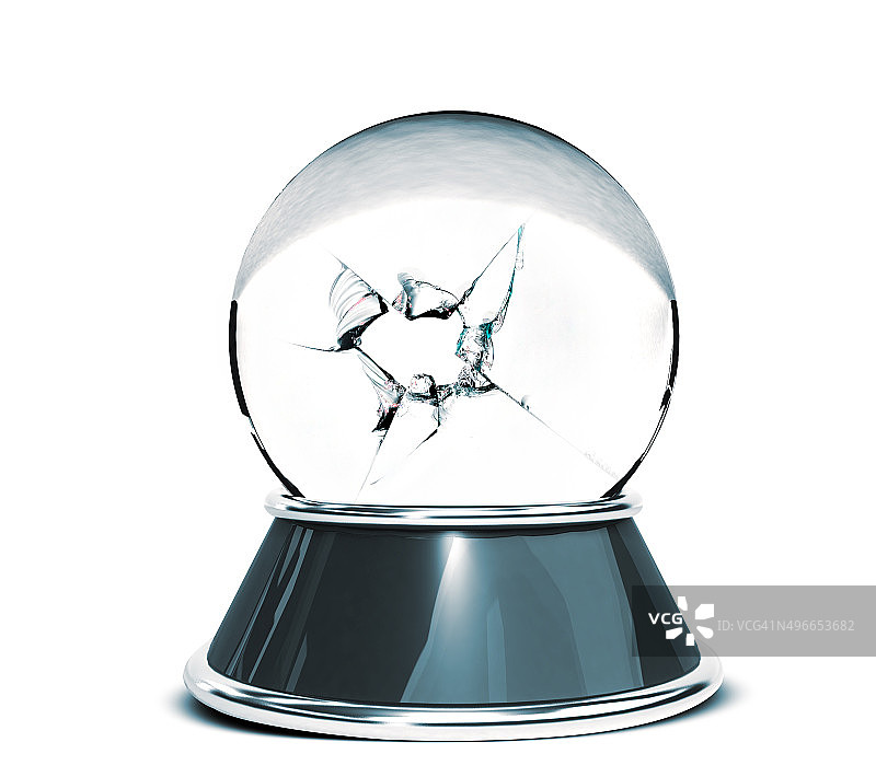 水晶球孤立在白色背景和碎玻璃上图片素材