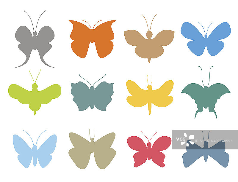 彩色蝴蝶平面风格矢量收藏图片素材