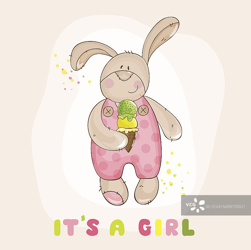兔子与冰淇淋-宝宝送礼卡图片素材