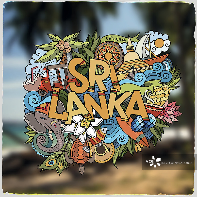 斯里兰卡的手写字母和涂鸦元素和符号会徽图片素材