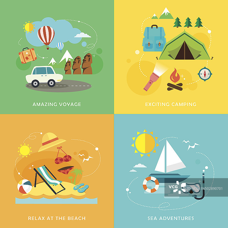 夏季旅游图标设置在平面设计图片素材