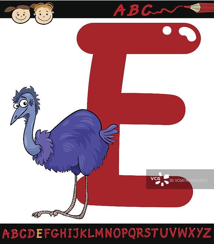 字母e为emu卡通插图图片素材