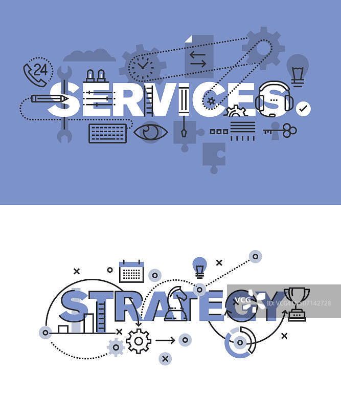 一套矢量插图概念的词，服务和策略图片素材
