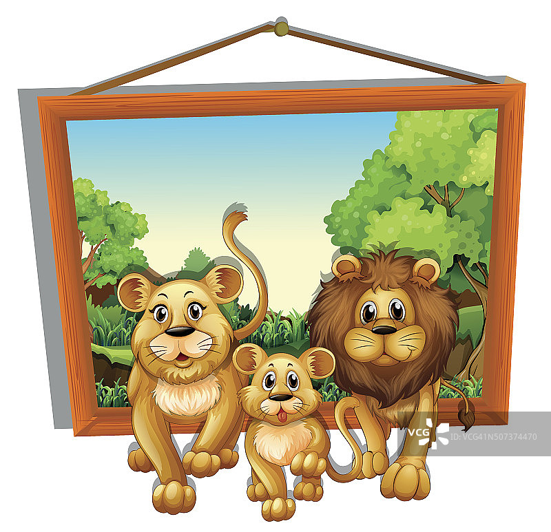 狮子家族的相框图片素材