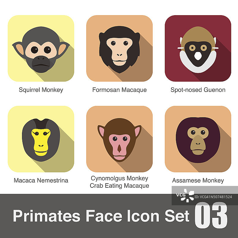 可爱的猴子脸平面图标设置图片素材