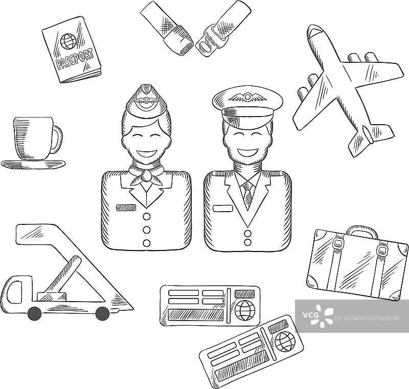 航空旅行和航空图标集图片素材